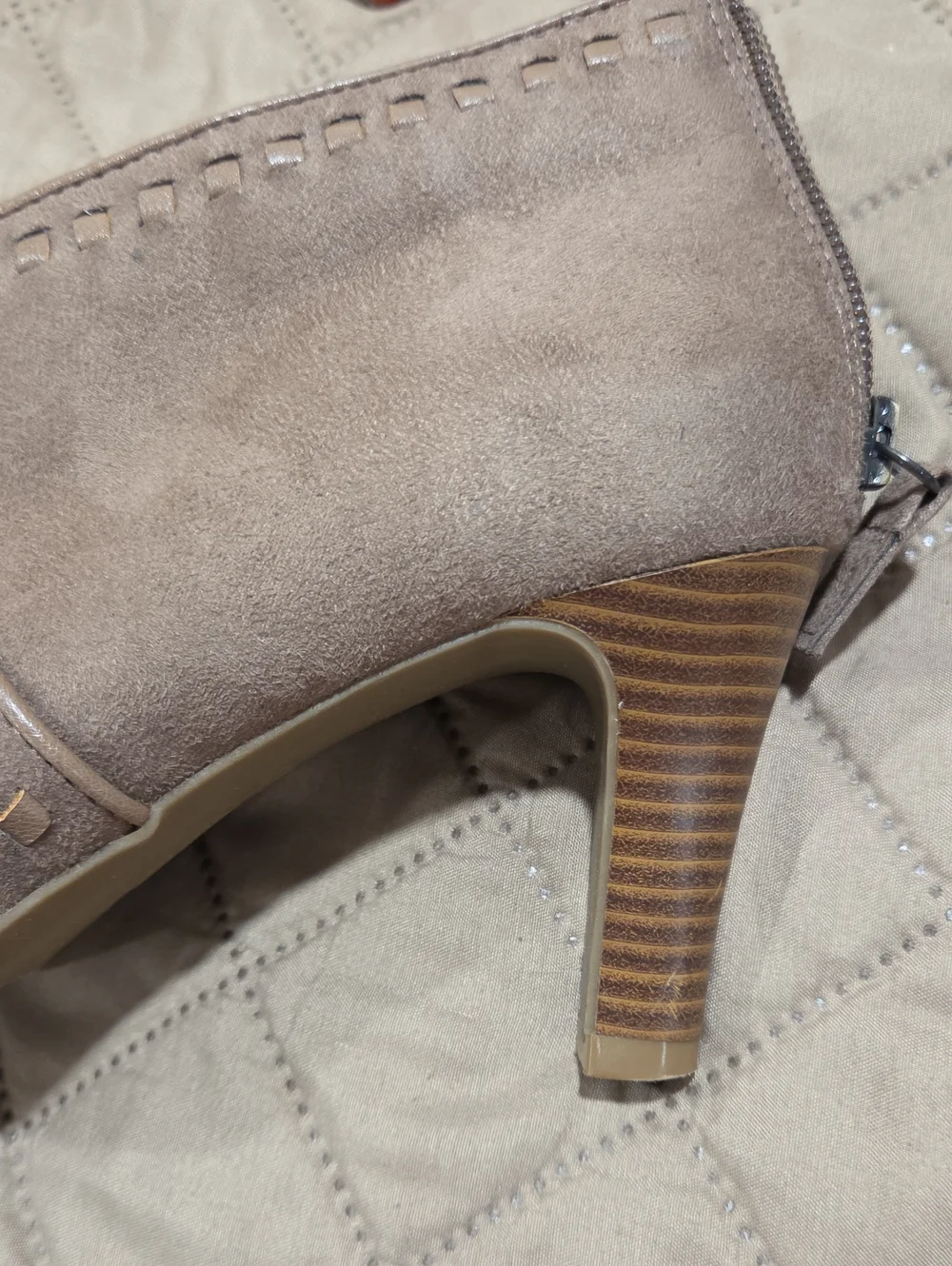 Life Stride Taupe Suede Feel Ankle Booties with Block Heel